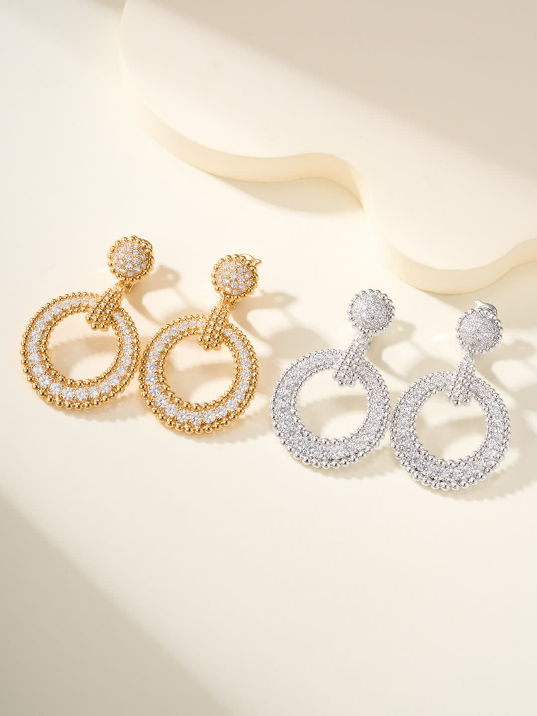 Elegant Gold and Silver Hoop Earrings with Crystal Accents
